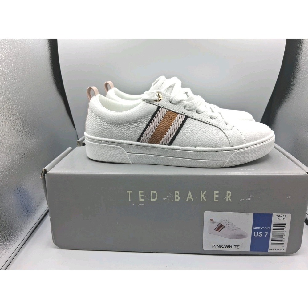 Ted Baker: Sneaker Women's SZ 7 Pink White Lace Up Leather Casual Comfort Shoes